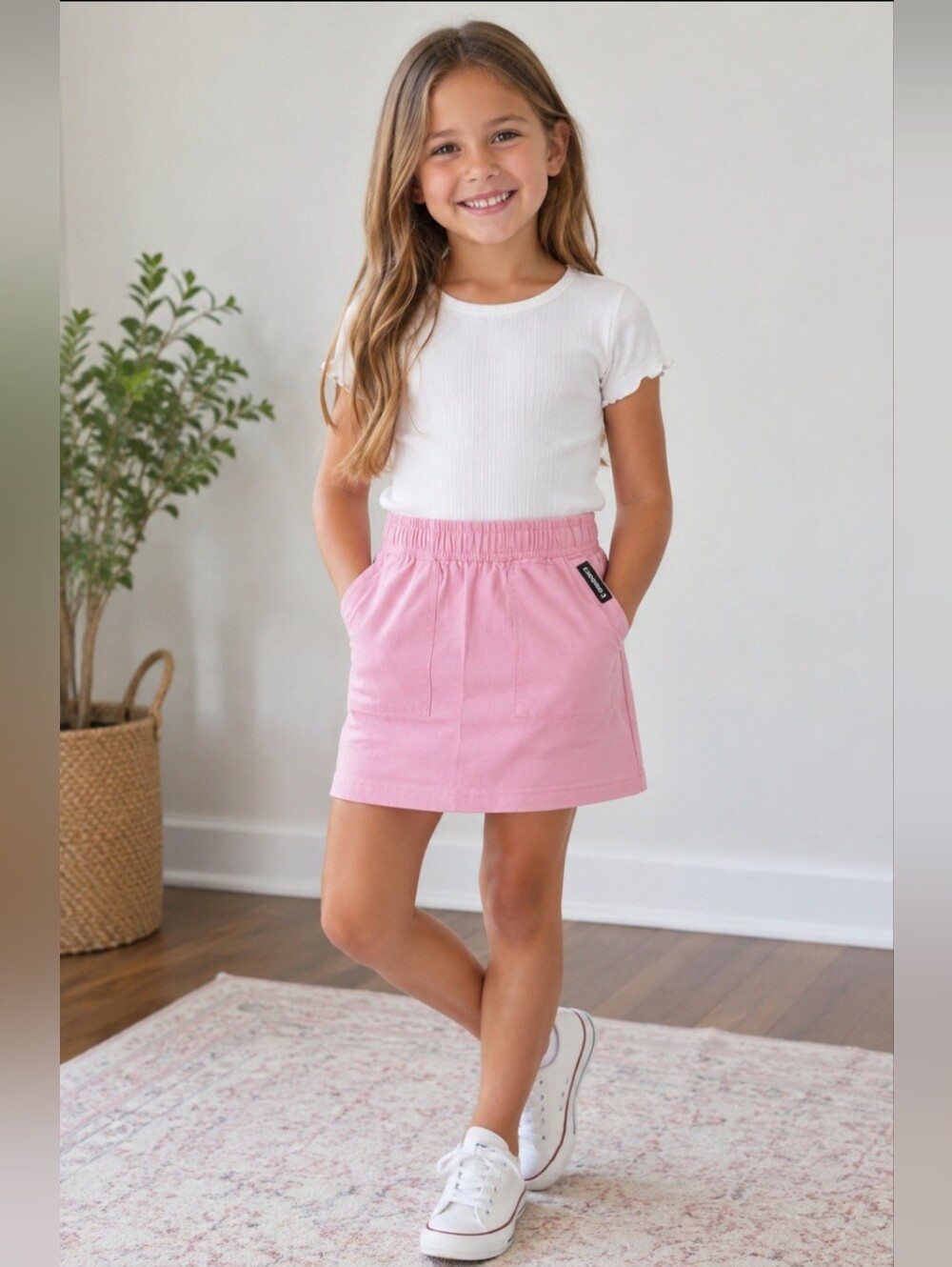 Converse Girls’ Pink Poplin Pull-On Skirt – Size 6